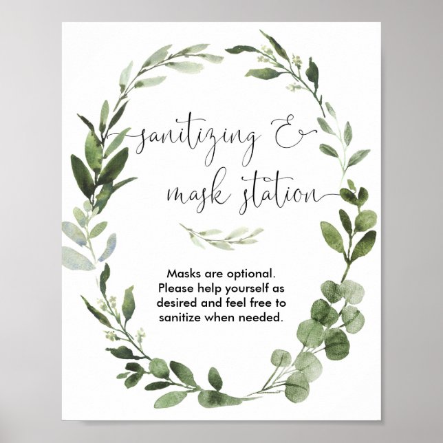 Poster Sanitizando sinal de estação de máscara verde (Frente)