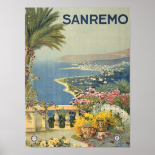 Póster Sanremo Itália Vintage Scenic Arte Costeira Impres