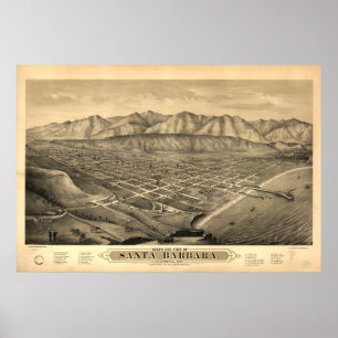Poster Santa Barbara Califórnia 1877 mapas panorâmicos