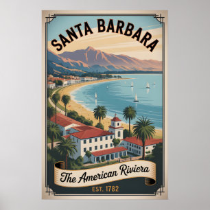 Poster Santa Bárbara Califórnia Viagem Retro Vintage