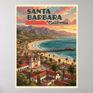 Poster Santa Barbara Califórnia Viagem Vintage