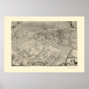 Poster Santa Barbara, mapa panorâmico de CA - 1896