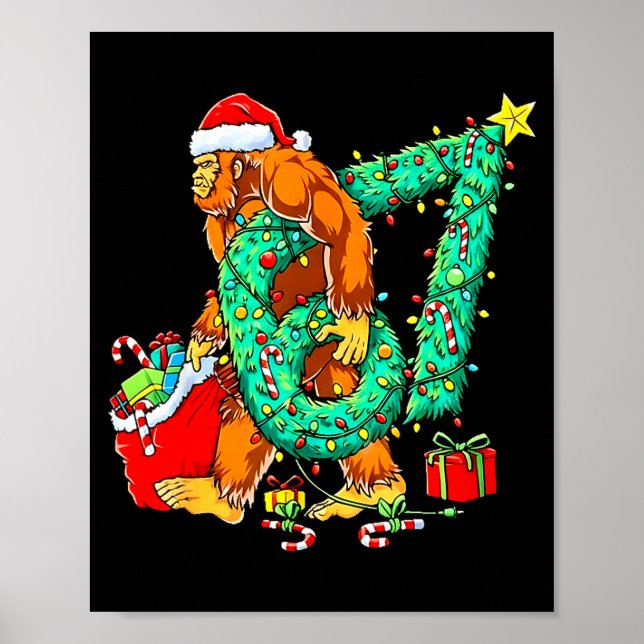 Poster Santa Bigfoot 67 Christmas Tree Xmas Lights Funny  (Frente)