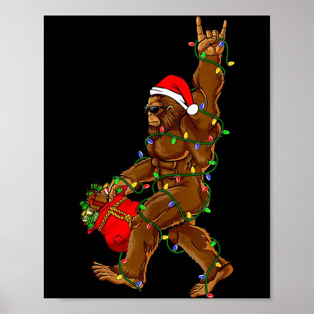 Poster Santa Bigfoot Christmas Lights Funny Sasquatch Bel (Frente)