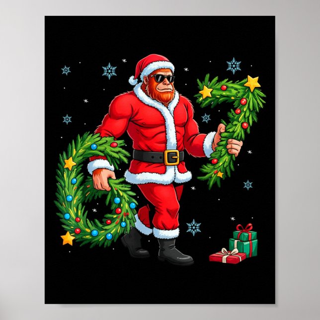 Poster Santa Bigfoot Christmas Tree Sasquatch 67 Six Seve (Frente)