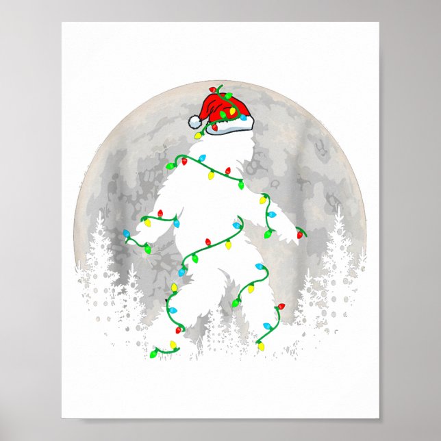 Poster Santa Bigfoot Christmas Tree Xmas Lights Funny Sas (Frente)