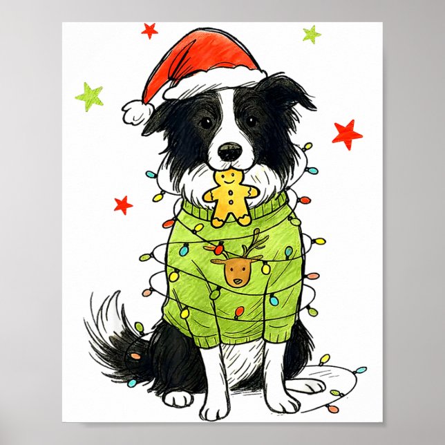 Poster Santa Border Collie Christmas Border Collie Dog Mo (Frente)