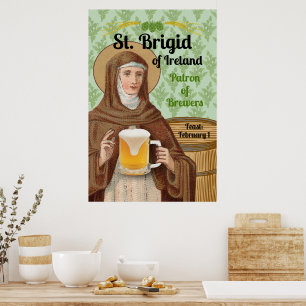 Poster Santa Brígida da Irlanda e Seu Barril de Cerveja