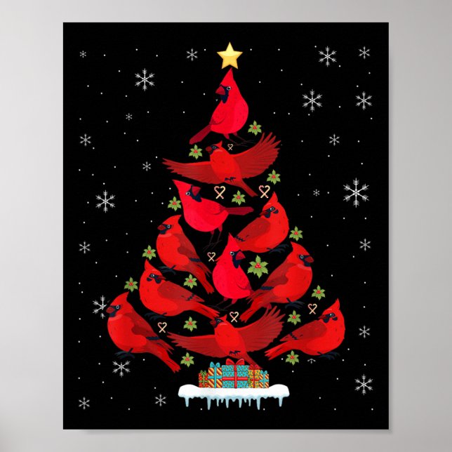 Poster Santa Cardinal Bird Christmas Tree Christmas Light (Frente)