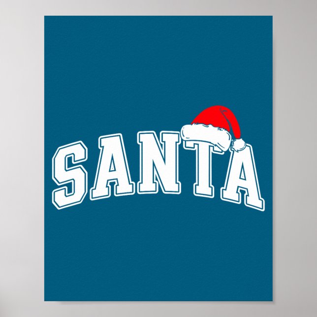 Poster Santa Christmas Varsity Text With Hat Family Xmas  (Frente)