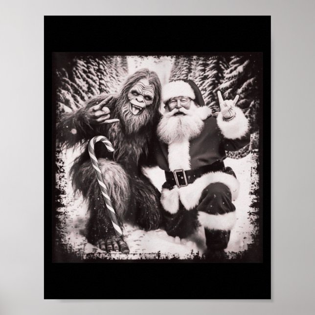 Poster Santa Claus And Sasquatch Bigfoot Funny Joyful Sno (Frente)