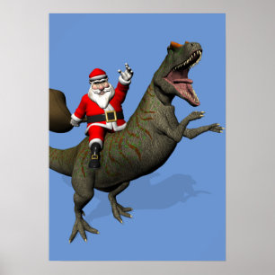 Póster Santa Claus Andando Em Allosaurus