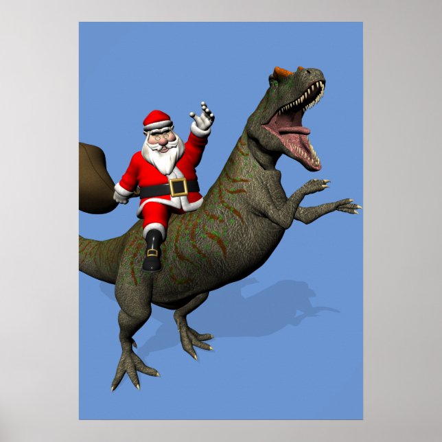 Póster Santa Claus Andando Em Allosaurus (Frente)