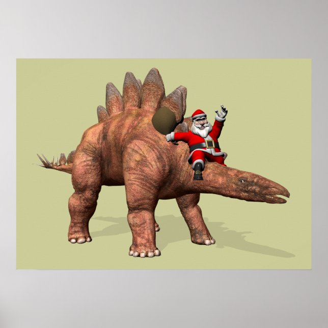 Póster Santa Claus Andando No Stegossauro (Frente)