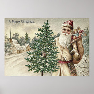 Póster Santa Claus Árvore de Natal Sack of Toys Church