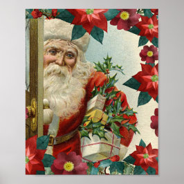 Poster Santa Claus bringing gifts and presents