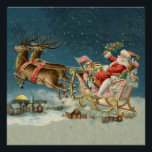 Póster Santa Claus Christmas Antique Sleigh Reindeer<br><div class="desc">Papais noeis de Natal no seu trenó - Esta imagem é de um antigo cartão de Natal antigo dos anos 1800. Mostra papais noeis no trenó na véspera de Natal,  com suas renas e brinquedos!</div>