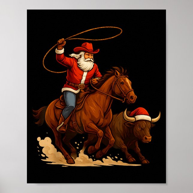 Poster Santa Claus Cowboy Vintage Western Christmas Pajam (Frente)