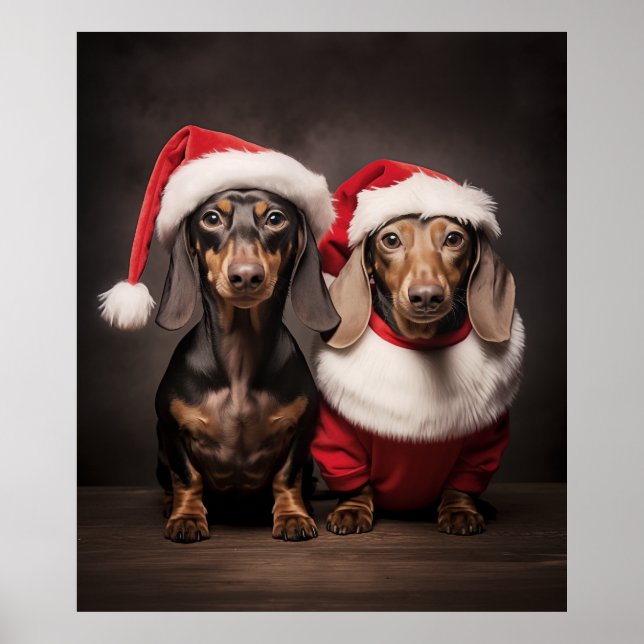 Poster Santa Claus Dachshund Twins (Frente)
