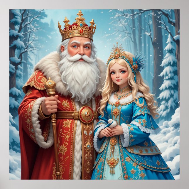 Poster Santa Claus e Neve Maiden celebrando o Natal (Frente)