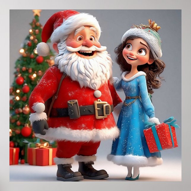 Poster Santa Claus e Neve Maiden celebrando o Natal (Frente)