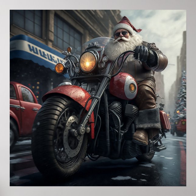 Poster Santa Claus Motorcycle Biker Christmas (Frente)