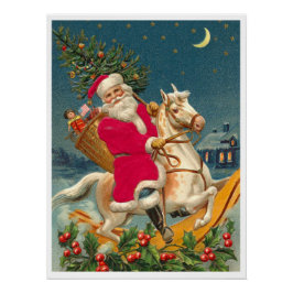 Póster Santa Claus on a wooden horse