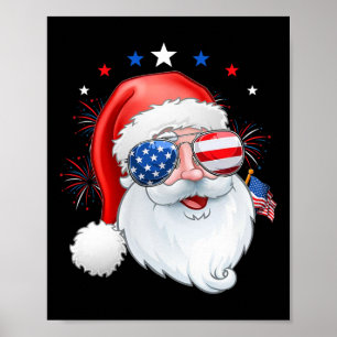 Poster Santa Claus Patriótico Usa Pulga Crianças Natal I