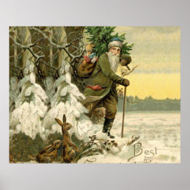 Poster Santa Claus Vintage Antique Christmas Tree