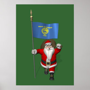 Poster Santa Claus With Ensign Of Oregon