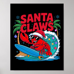 Poster Santa Claws Lagosta Divertida de Natal Com Palmeir