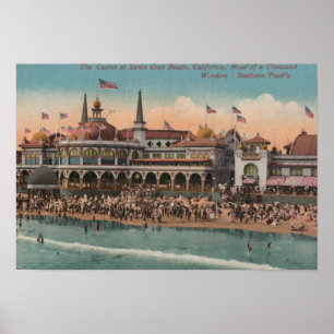 Póster Santa Cruz, CA - casino e praia de Santa Cruz