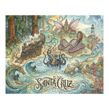 Santa Cruz Califórnia Mapa Ilustrado Mítico