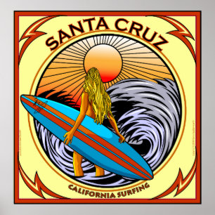 POSTER SANTA CRUZ SURFANDO CALIFÓRNIA