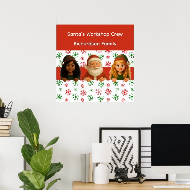 Poster Santa & Elf Faces | North Pole Fun Christmas Door  (Escritório em casa)