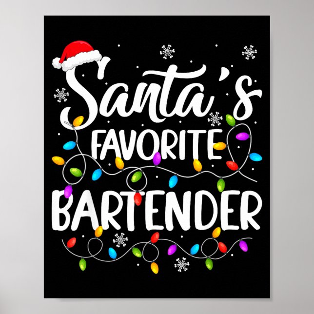 Poster Santa Favorite Bartender Christmas Lights Funny Xm (Frente)