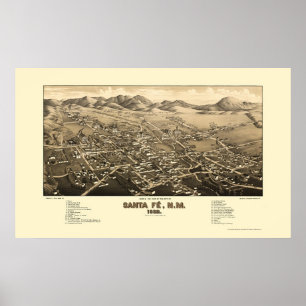 Póster Santa Fé, mapa panorâmico do nanômetro - 1882