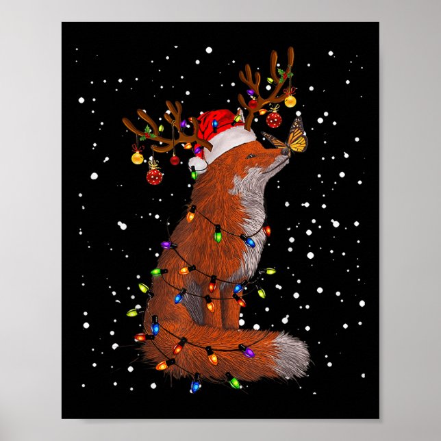 Poster Santa Fox Tangled Up In Christmas Tree Lights Foxe (Frente)