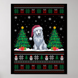 Poster Santa Hat Akbash Cão Árvore de Natal Luzes Feias