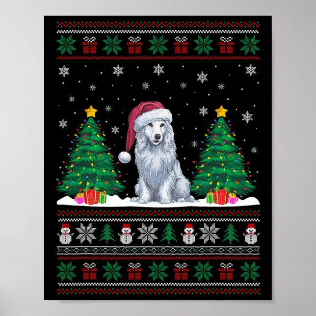 Poster Santa Hat Akbash Cão Árvore de Natal Luzes Feias (Frente)
