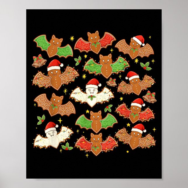 Poster Santa Hat Bat Soky Christmas Gingerbread Bats Xmas (Frente)