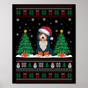 Poster Santa Hat Bernedoodle Cão Cachorro Árvore de Natal