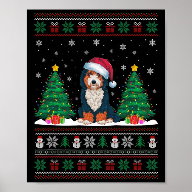 Poster Santa Hat Bernedoodle Cão Cachorro Árvore de Natal (Frente)