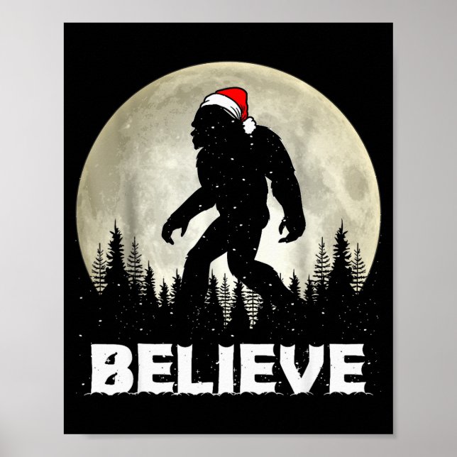 Poster Santa Hat Bigfoot Believe Christmas Lights Rock Sa (Frente)