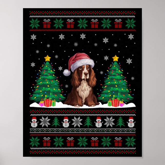 Poster Santa Hat Boykin Spaniel Dog Xmas Tiras Luzes Feia (Frente)
