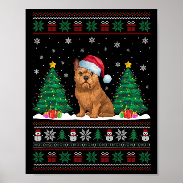 Poster Santa Hat Bruxelas Griffon Dog Xmas Tree Lights Ug (Frente)