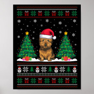 Poster Santa Hat Cairn Terrier Dog Xmas Tree Luzes Feias