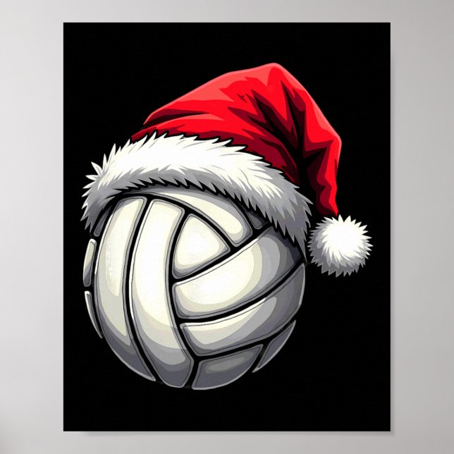 Poster Santa Hat de Voleibol de Natal (Frente)
