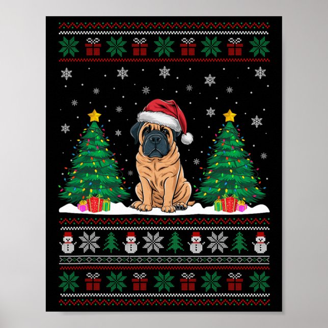 Poster Santa Hat English Mastiff Dog Xmas Tree Lights Ugl (Frente)