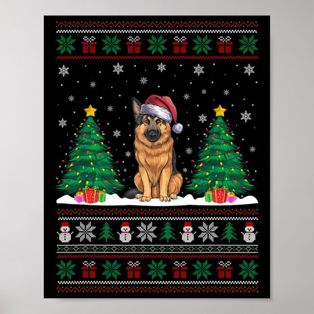 Poster Santa Hat German shepherd Cachorro Natal Luzes De  (Frente)